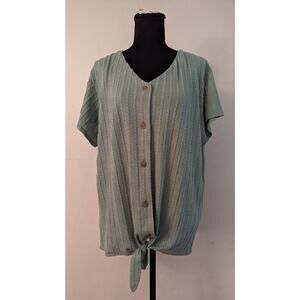 NWT Weatherproof SZ XXL Green Vintage Button Up Blouse Women's Stretch K5